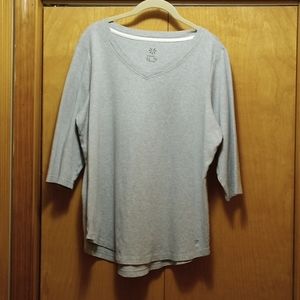 Isaac Mizrahi Puma Cotton V neck top - Gray 3/4 sleeve